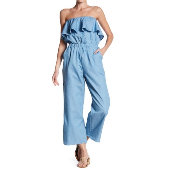 denim tube top jumpsuit